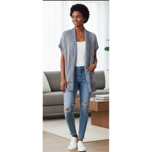 NEW Med Christopher Banks Womens Blue Sleeveless Cardigan  Vest Open Tie Front